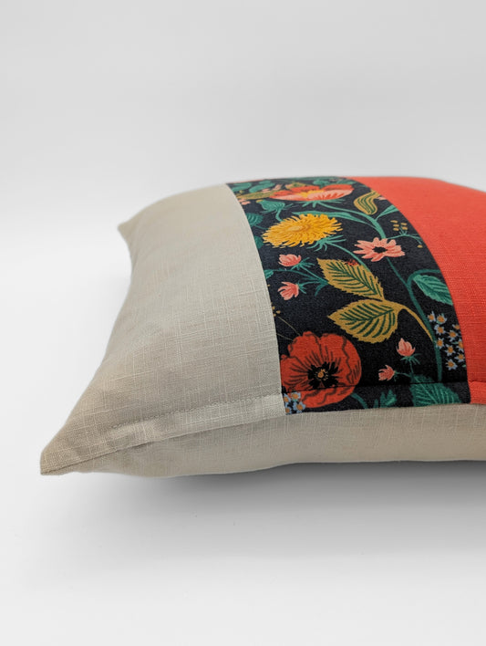 Housse de coussin Coquelicot (Noir, Lin et Tangerine) - 18"x18"