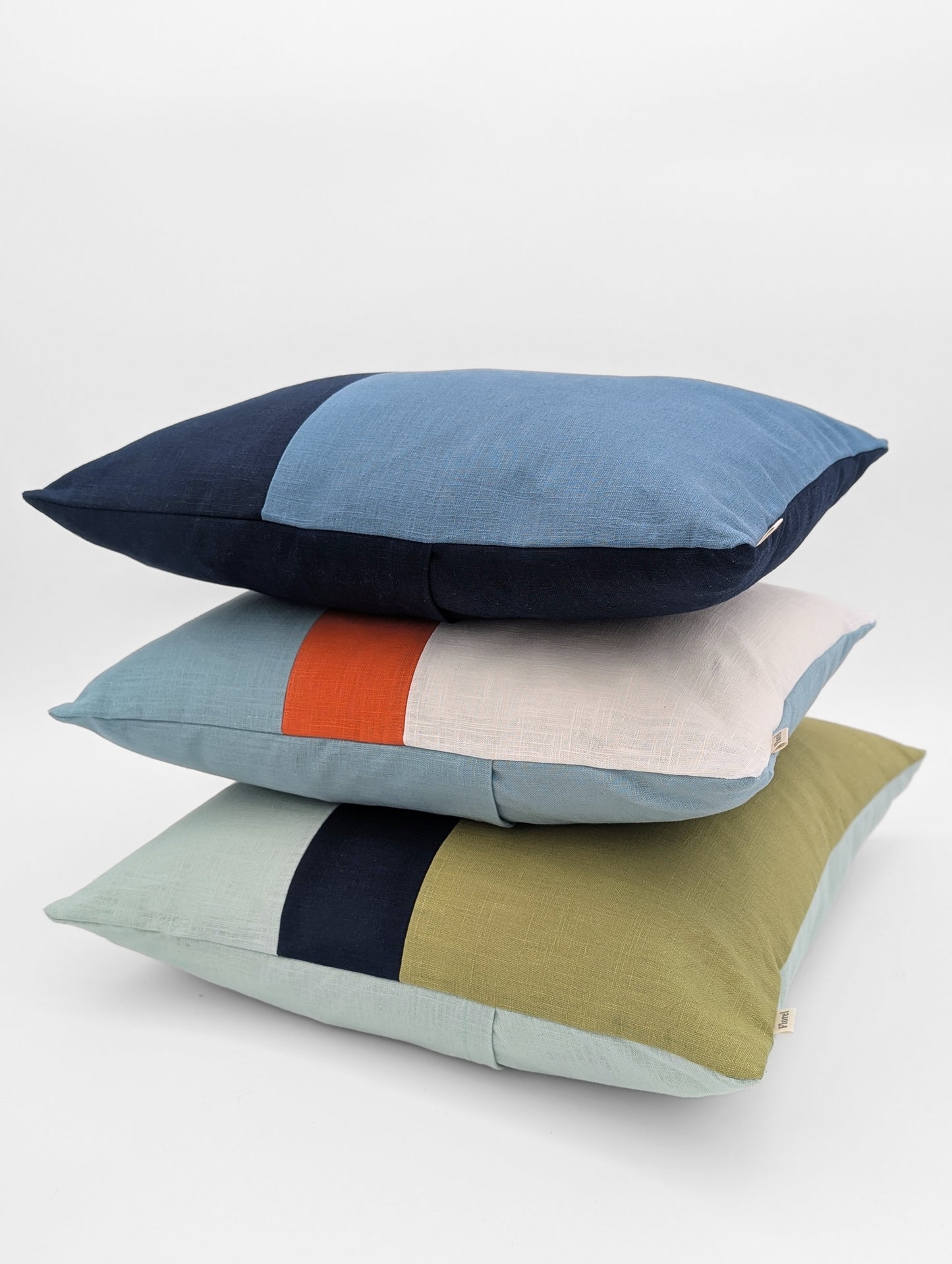 Housse de coussin PUR LIN - 18"x18" - Modèle C (tricolore) * SUR-MESURE