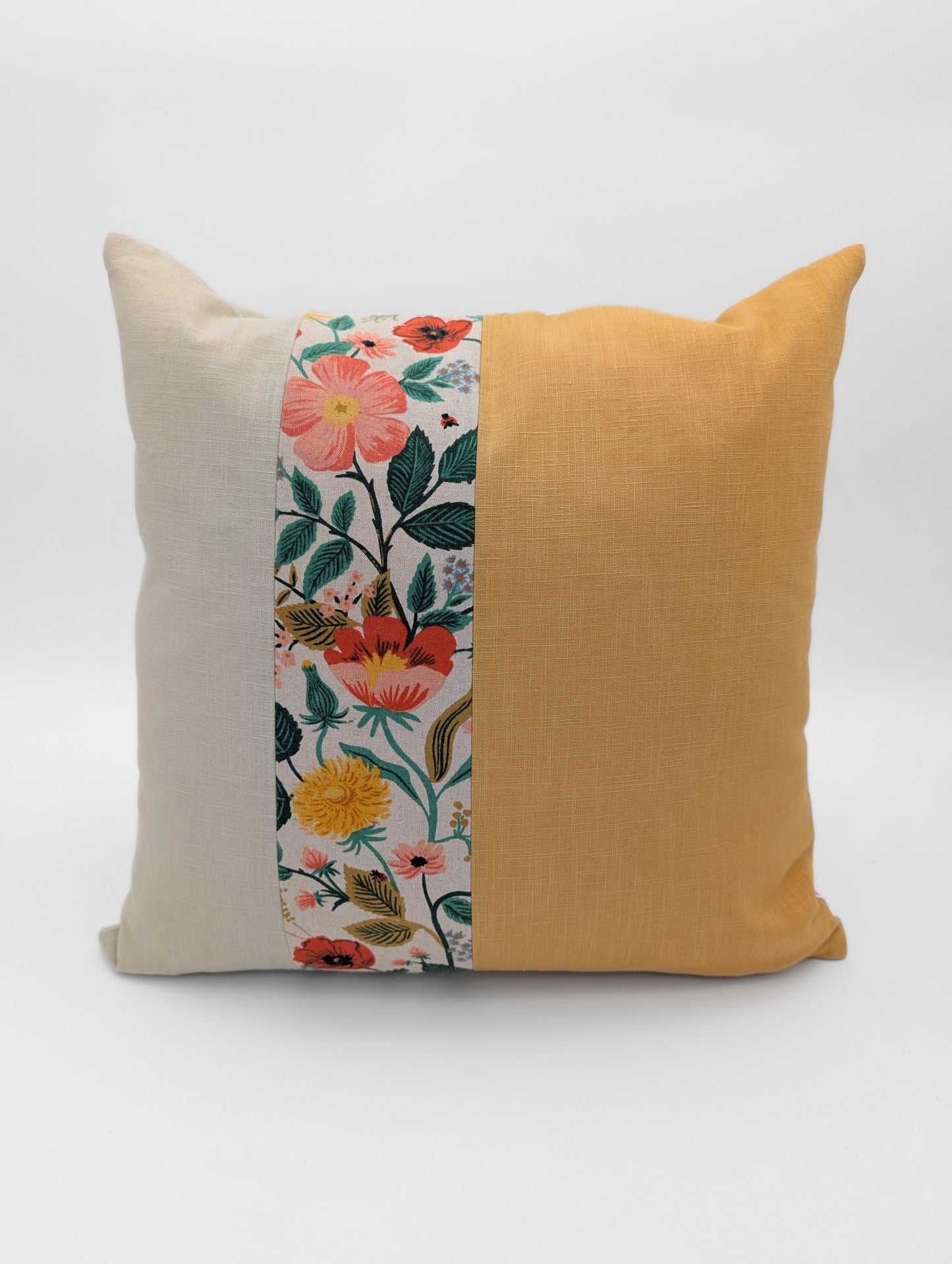 Housse de coussin Coquelicot (Naturel, Lin et Jaune or) - 18"x18"