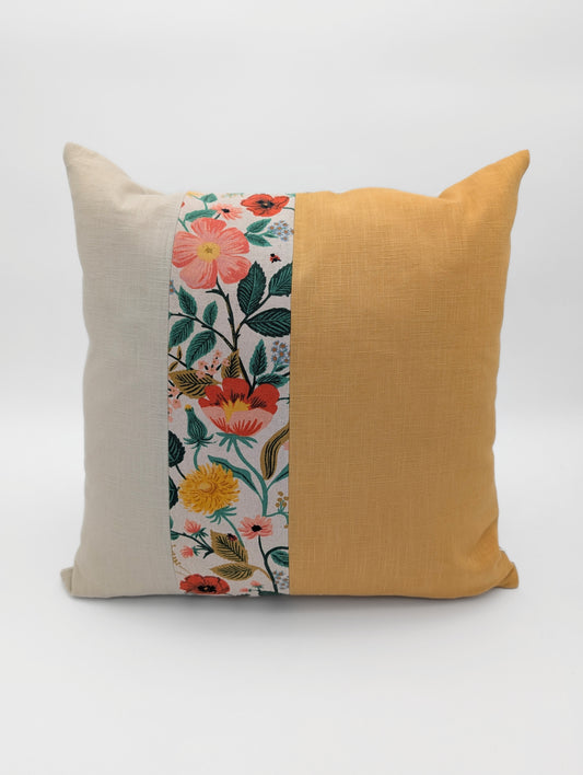 Housse de coussin Coquelicot (Naturel, Lin et Jaune or) - 18"x18"