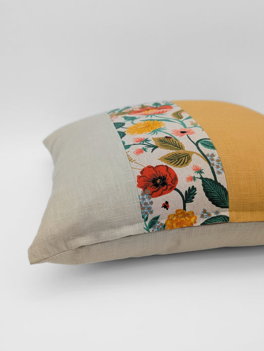Housse de coussin Coquelicot (Naturel, Lin et Jaune or) - 18"x18"