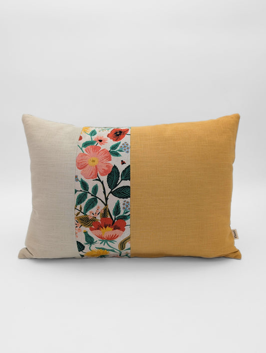 Housse de coussin Coquelicot (Naturel, Lin et Jaune or) - 13"x18"