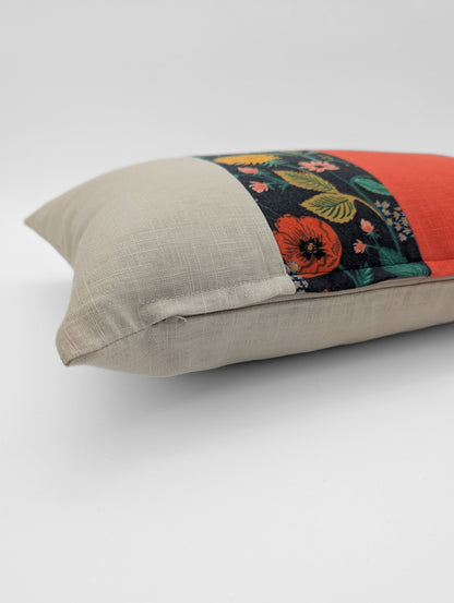 Housse de coussin Coquelicot (Noir, Lin et Tangerine) - 13"x18"