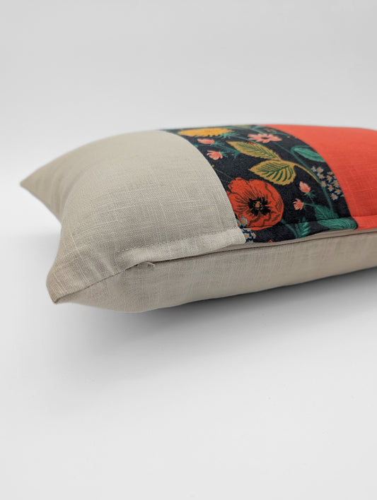 Housse de coussin Coquelicot (Noir, Lin et Tangerine) - 13"x18"