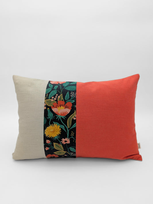 Housse de coussin Coquelicot (Noir, Lin et Tangerine) - 13"x18"