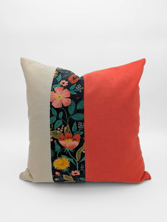 Housse de coussin Coquelicot (Noir, Lin et Tangerine) - 18"x18"