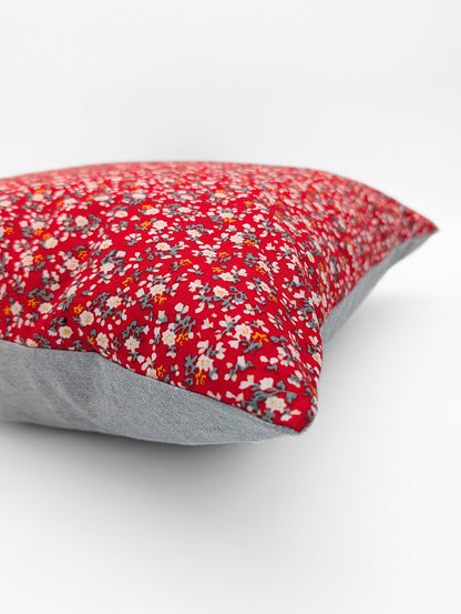 Duo de housses de coussin Fleuri (Rouge et gris) - 18"x18" * SOLDES 40% (vente finale)
