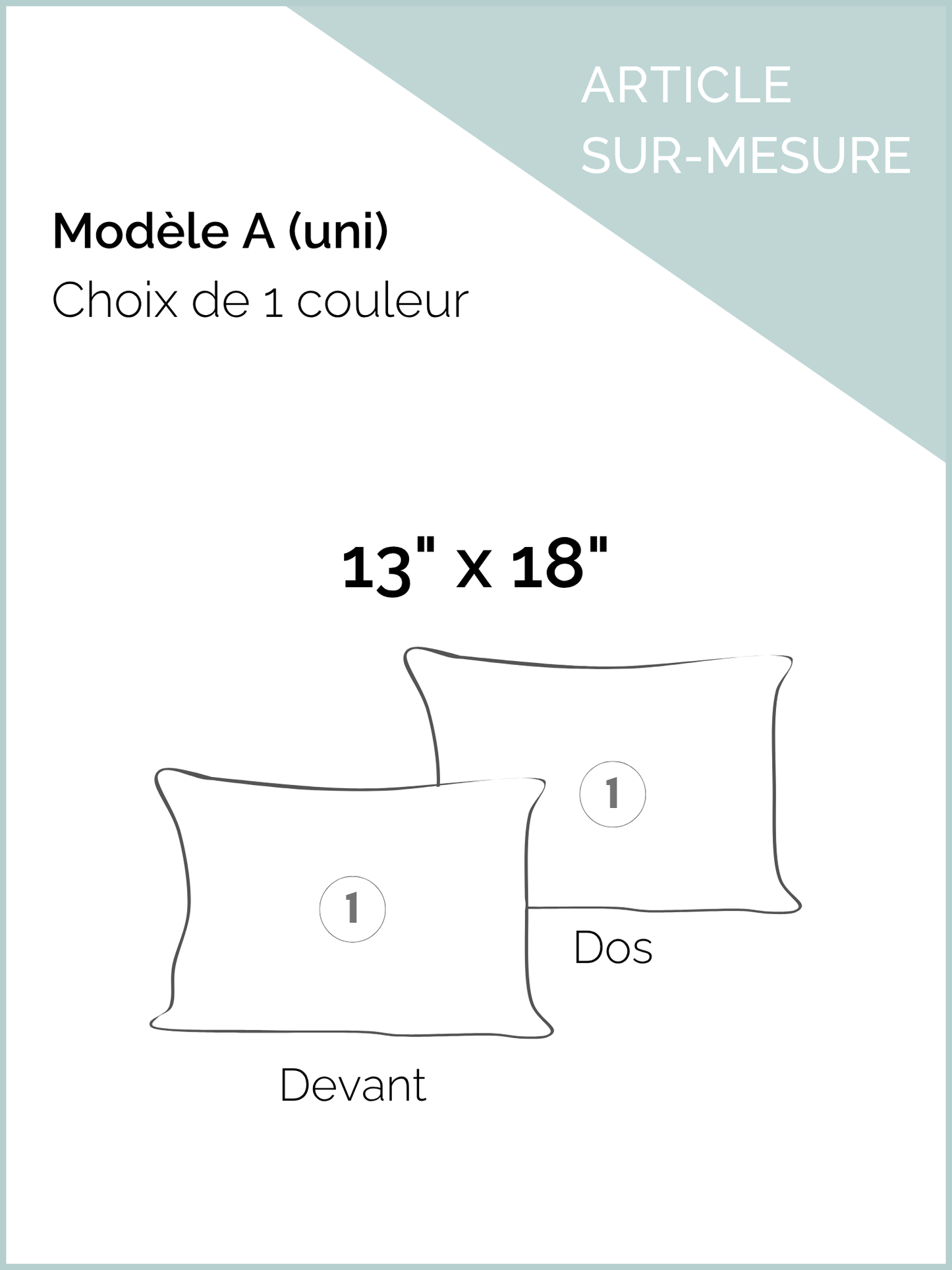 Housse de coussin PUR LIN - 13"x18" - Modèle A (uni) * SUR-MESURE