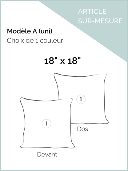 Housse de coussin PUR LIN - 18"x18" - Modèle A (uni) * SUR-MESURE