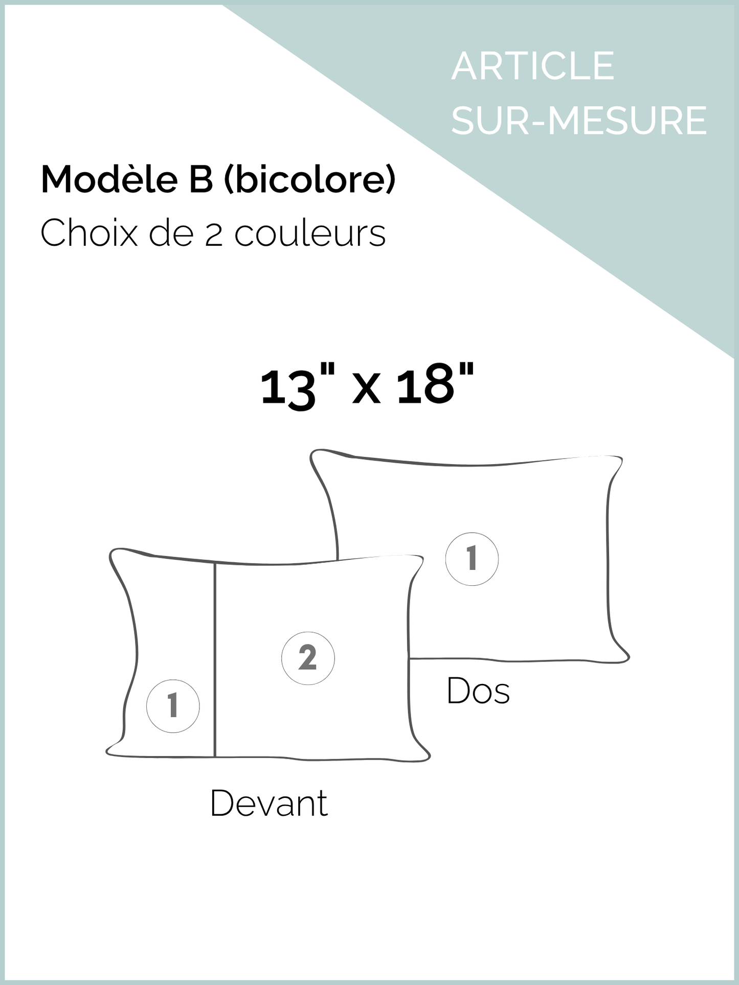 Housse de coussin PUR LIN - 13"x18" - Modèle B (bicolore) * SUR-MESURE