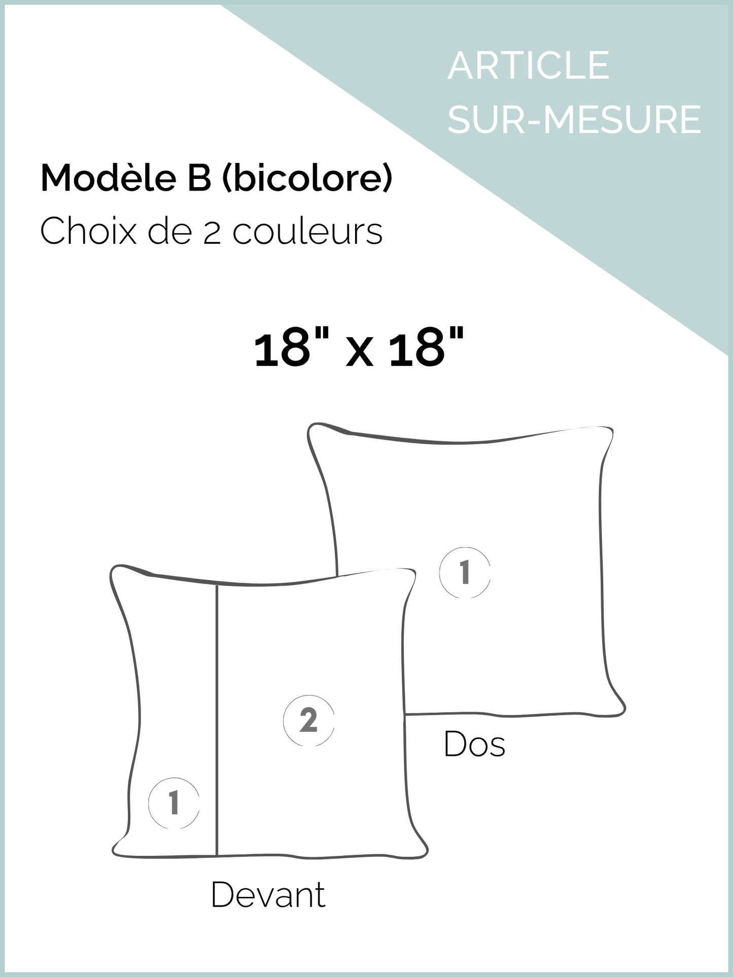 Housse de coussin PUR LIN - 18"x18" - Modèle B (bicolore) * SUR-MESURE