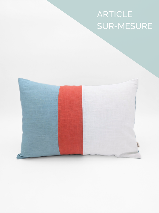Housse de coussin PUR LIN - 13"x18" - Modèle C (tricolore) * SUR-MESURE